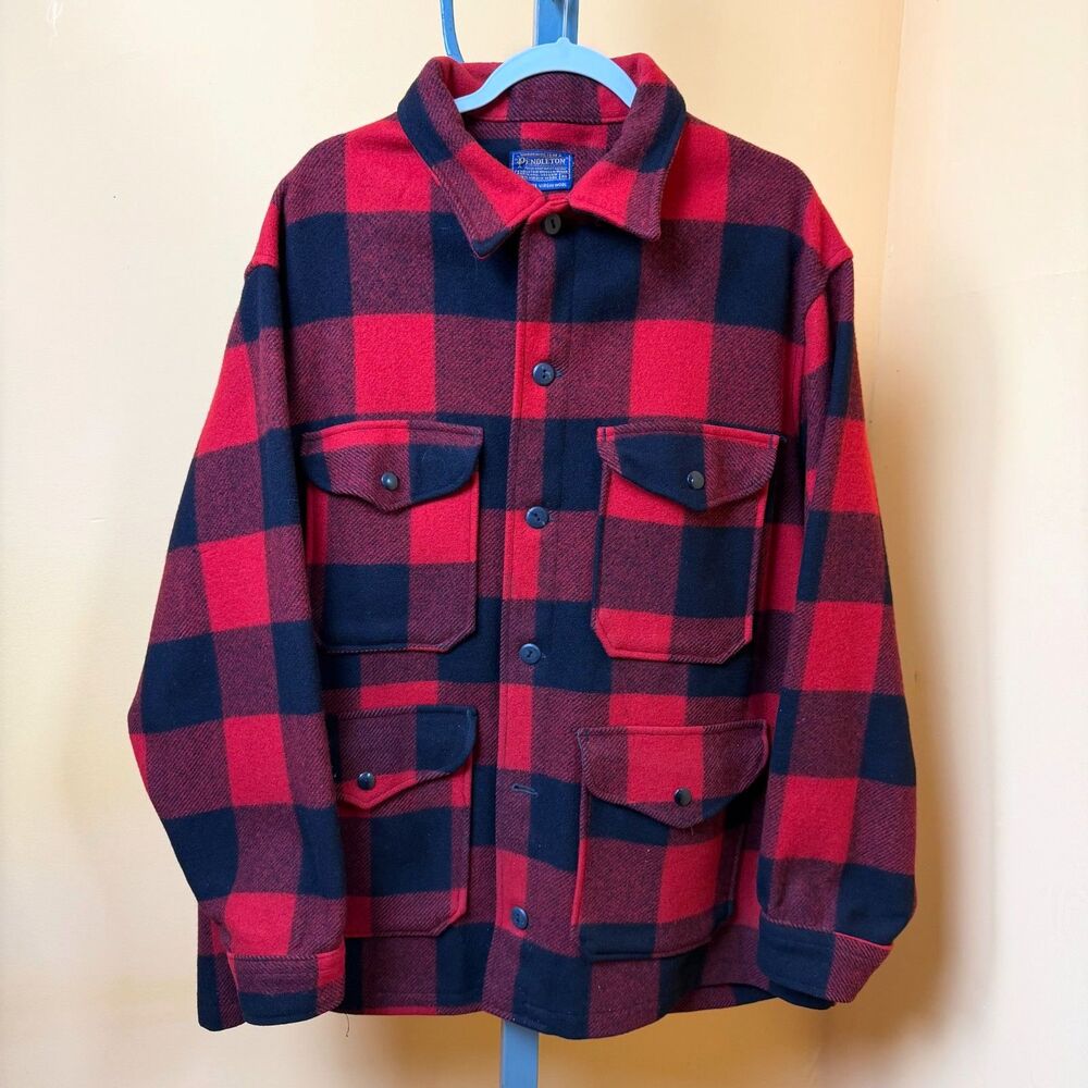 VTG Pendleton Wool Mackinaw Cruiser Jacket XL Red Buffalo Plaid Hunting Coat USA
